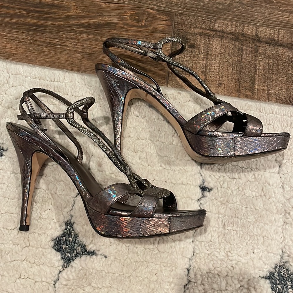 Pelle Moda Chrome Snakeskin Heels
